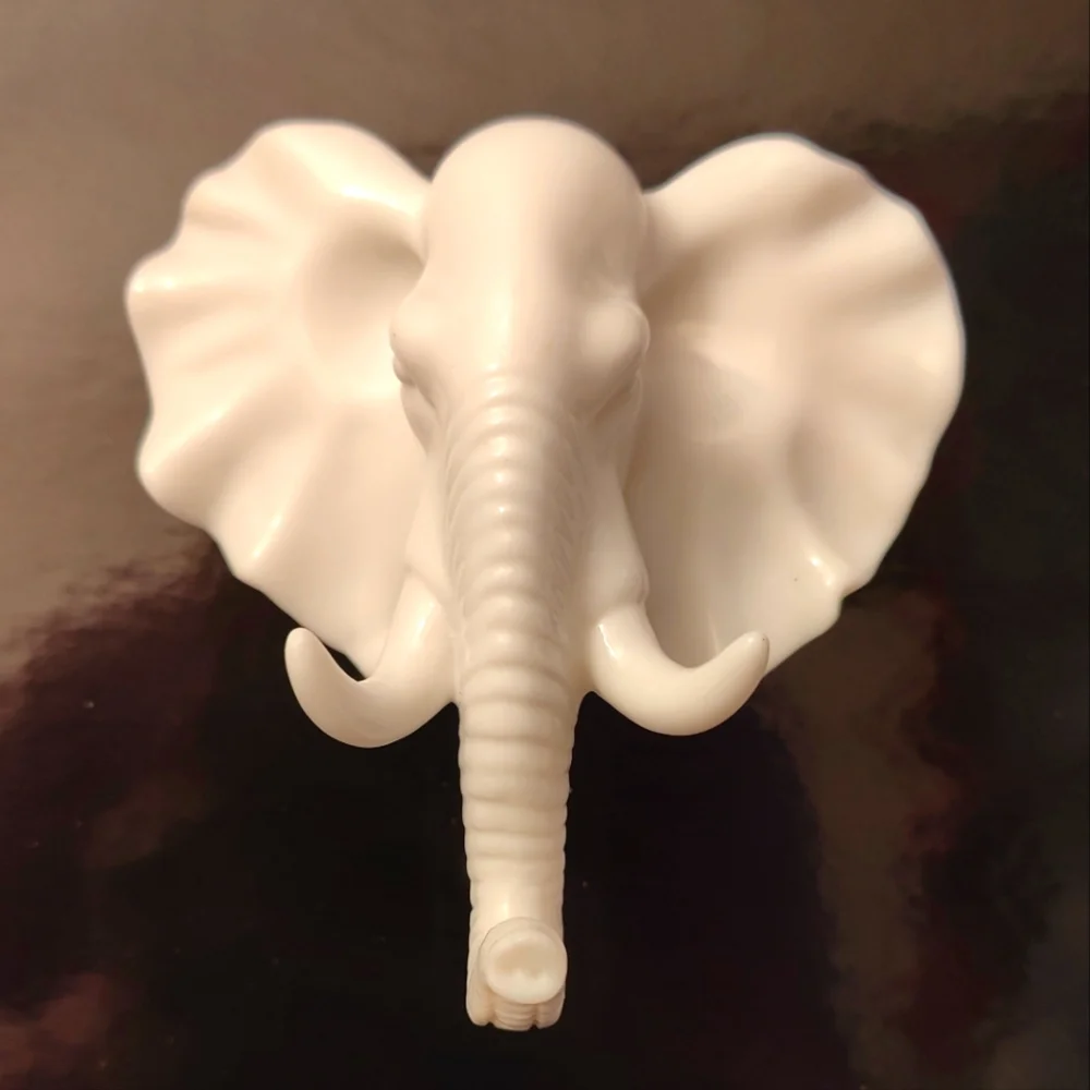 Decorative Glossy White Elephant Head PVC Wall Hook